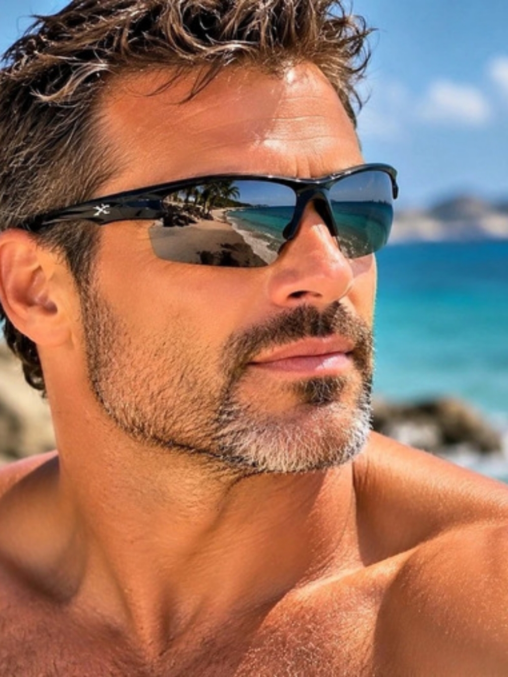XLoop Mens Wraparound Sunglasses Black/silver Smoke NWT